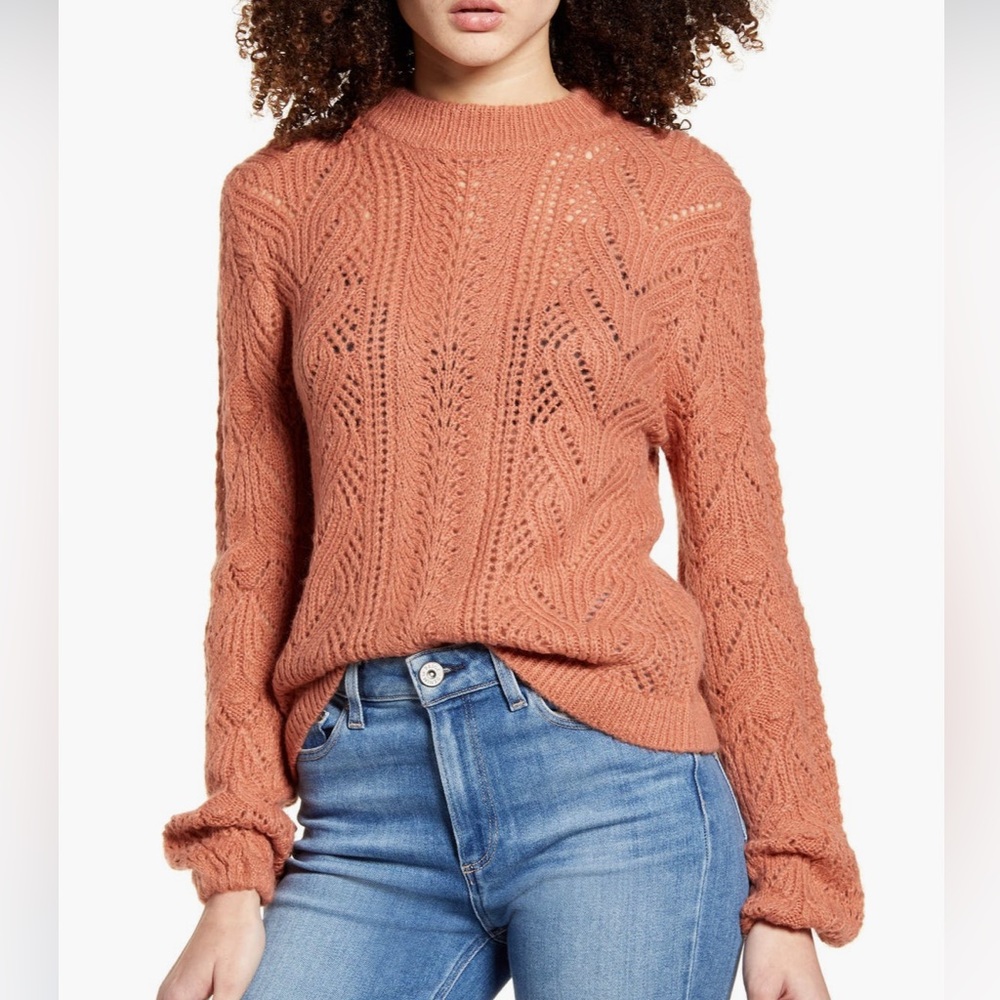 Leith Cozy Pointelle Pullover Sweater Small